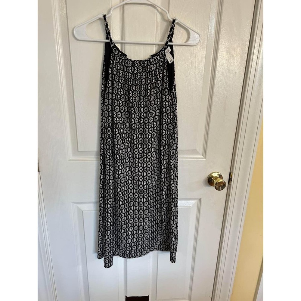 White House Black Market Black White Geometric Chain Strap Shift Dress Womens S